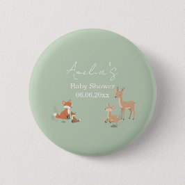 Sage Green Woodland Animal Baby Shower Button