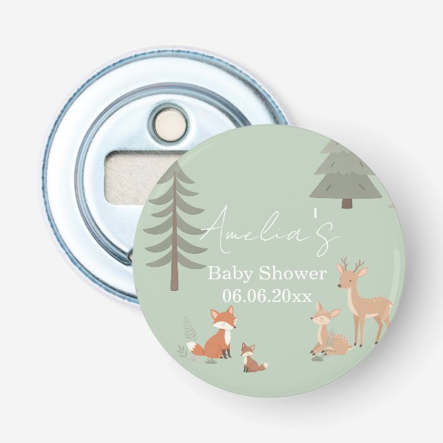 Sage Green Woodland Animal Baby Shower  Flaschenöffner (Vorderseite)