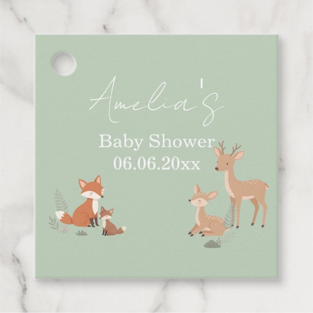 Sage Green Woodland Animal Baby Shower  Geschenkanhänger (Vorderseite)