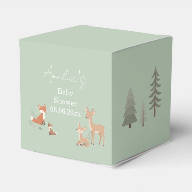 Sage Green Woodland Animal Baby Shower  Geschenkschachtel (Rückseite)