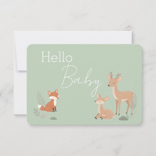 Sage Green Woodland Animal Baby Shower Invitation Ankündigung (Vorderseite)