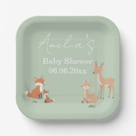 Sage Green Woodland Animal Baby Shower Pappteller