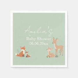 Sage Green Woodland Animal Baby Shower Serviette