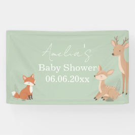 Sage Green Woodland Animal Baby Welcome Invitation Banner