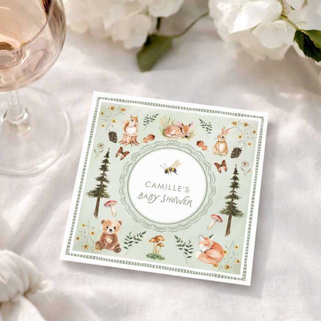 Sage Green Woodland Baby Shower Napkins Serviette (Sage Green Woodland Baby Shower Napkins)