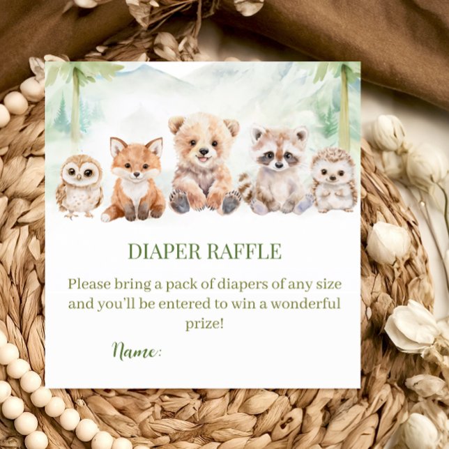 Sage Green Woodland Diaper Raffle Baby Shower Card Begleitkarte (Von Creator hochgeladen)