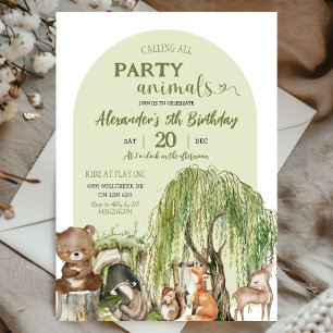 Sage Green Woodland Party Tiere Junge Geburtstag Einladung