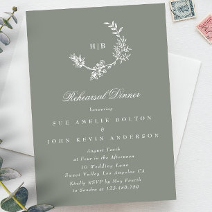 Sage Green Wreath Classic Hochzeit Probe Dinner Begleitkarte