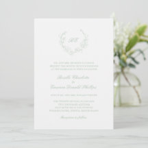 Sage Green Wreath Monogram Elegant Wedding