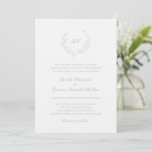Sage Green Wreath Monogram Elegant Wedding Einladung