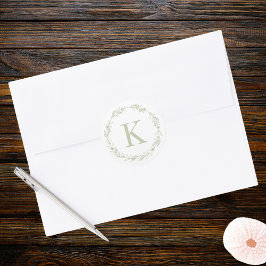Sage Green Wreath Monogramm Runder Aufkleber