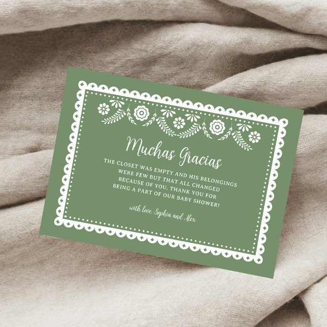 Sage GreenCielito Lindo Baby Shower Muchas Gracias Dankeskarte (Von Creator hochgeladen)