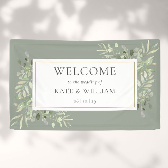 Sage Greenerity Foliage Wedding Willkommen Banner (Von Creator hochgeladen)