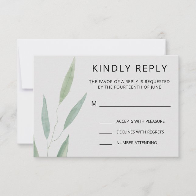Sage Greenerity Wedding Response, Botanical RSVP Karte (Vorderseite)