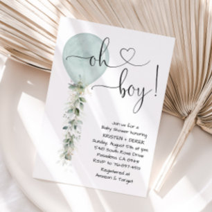 Sage Greenery Balloon Babydusche Einladung