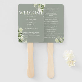Sage Greenery Blumentypografie Hochzeitsprogramm Fächer