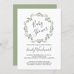 Sage Greenery Botanical Wreath Baby Shower Einladung
