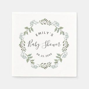 Sage Greenery Botanical Wreath Baby Shower Serviette