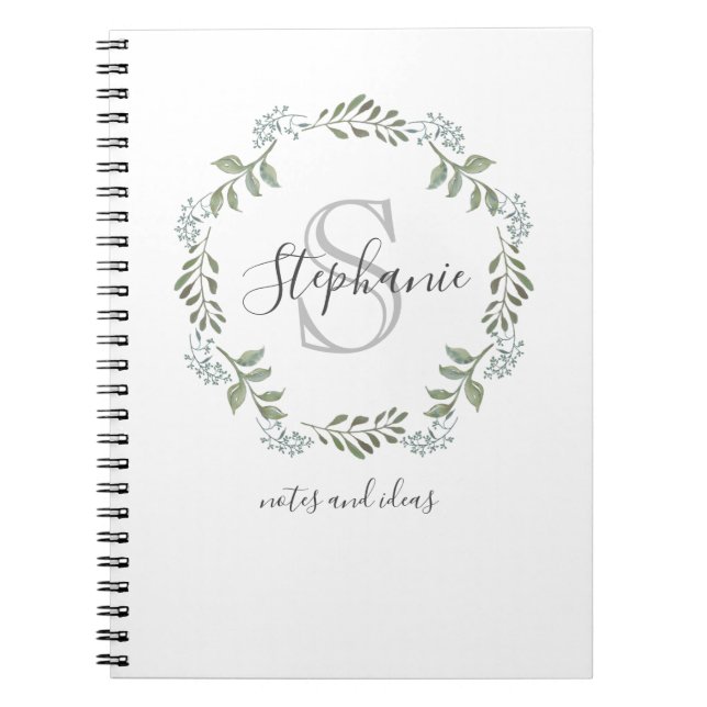 Sage Greenery Botanical Wreath Monogram Notizblock (Vorderseite)