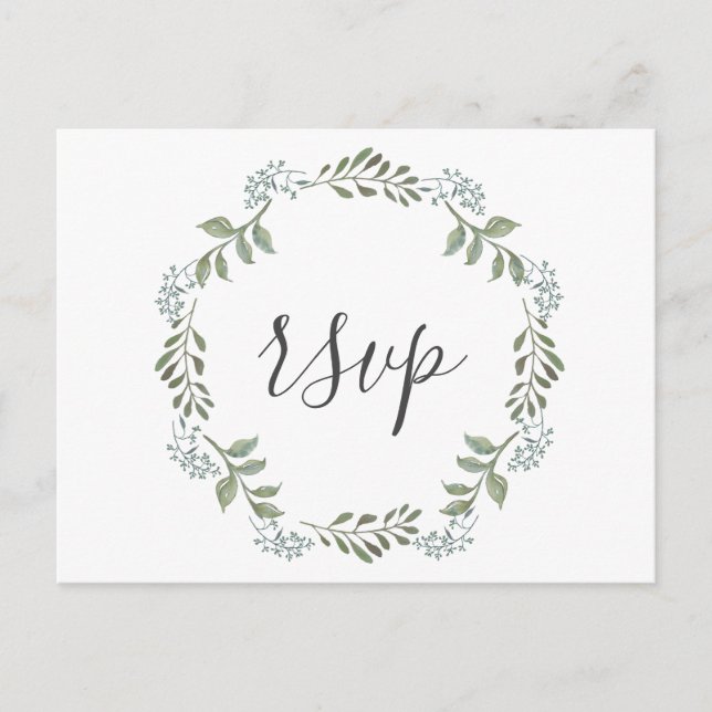 Sage Greenery Botanical Wreath Wedding RSVP Einladungspostkarte (Vorderseite)