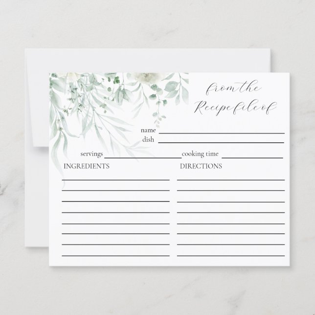 Sage Greenery Brautparty Rezept Card (Vorderseite)