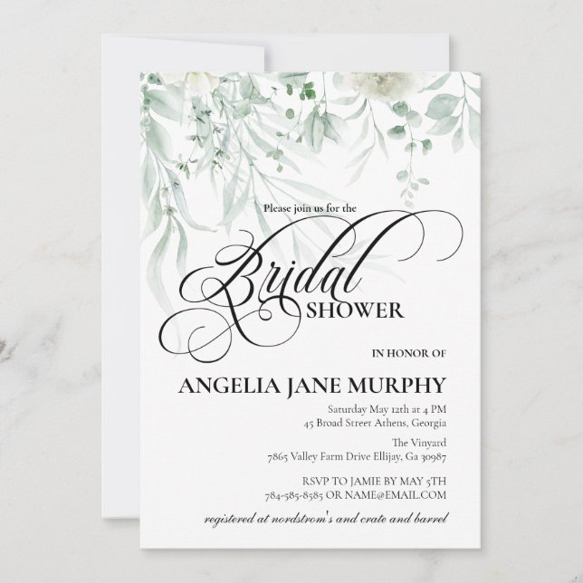 Sage Greenery Bridal Shower Invitation Einladung (Vorderseite)