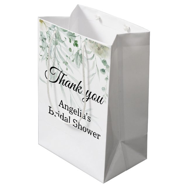 Sage Greenery Bridal Shower Mittlere Geschenktüte (Rückseite Schrägansicht)