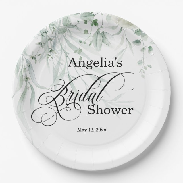 Sage Greenery Bridal Shower Pappteller (Vorderseite)