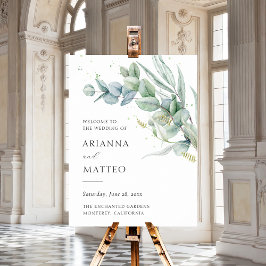 Sage Greenery Budget Hochzeit Willkommenszeichen Poster