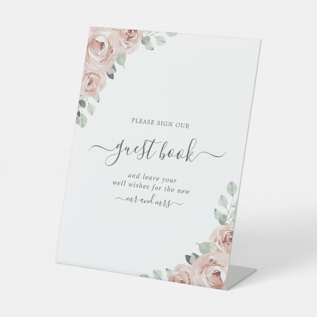 Sage Greenery Floral Dusty Rose Gästebuch Hochzeit Sockelschild (Vorderseite)