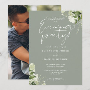 Sage Greenery Floral Foto Wedding Abend Party Einladung