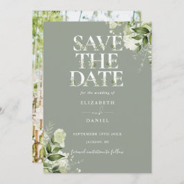Sage Greenery Floral Typografy Foto Wedding Save The Date