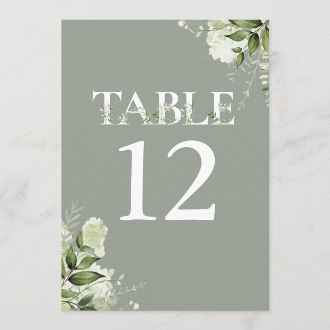 Sage Greenery Floral Typografy Tischnummer (Vorderseite)