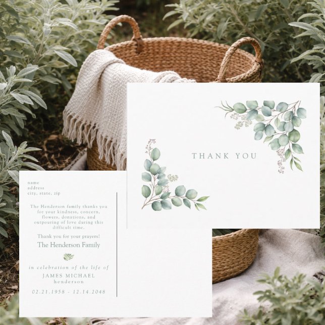 Sage Greenery Funeral Personalized Thank You Postkarte (Von Creator hochgeladen)