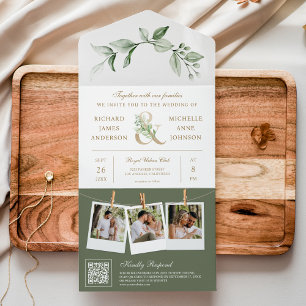 Sage Greenery Gold Et-Zeichen QR-Code Hochzeit All In One Einladung