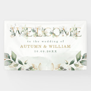 Sage Greenery Gold Garden Wedding Party Willkommen Banner