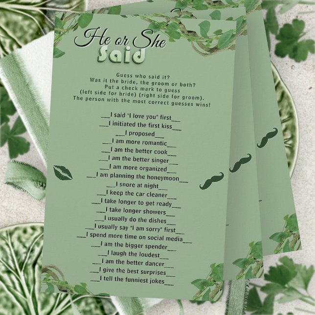 Sage Greenery He Said She Said Bridal Shower Game (Von Creator hochgeladen)