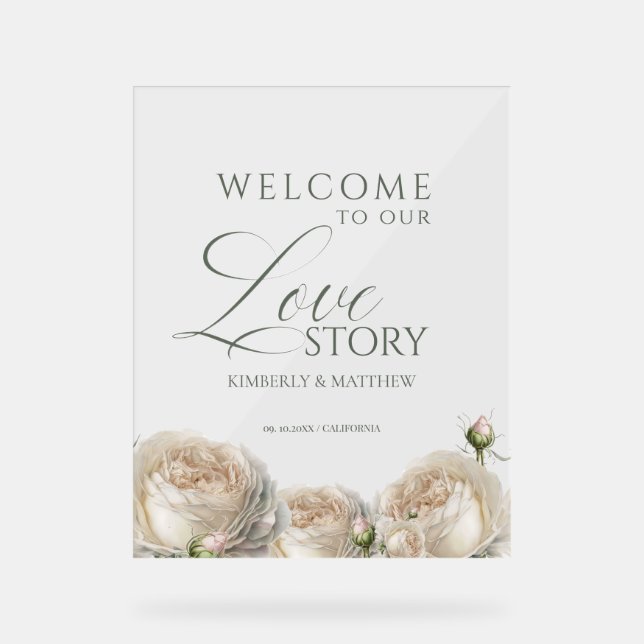 Sage Greenery Roses Welcome Wedding Sign Acrylschild (Vorderseite)