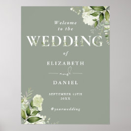 Sage Greenery Typografie Wedding Willkommenszeiche Poster
