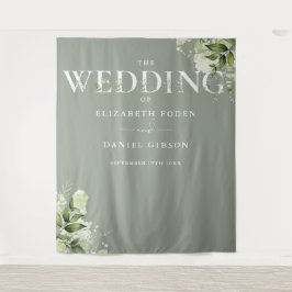 Sage Greenery Typografy Wedding Foto Hintergrund Wandteppich