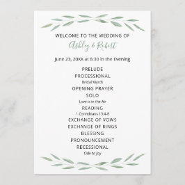 Sage Greenery Wedding Program, Botanisches Program Programm