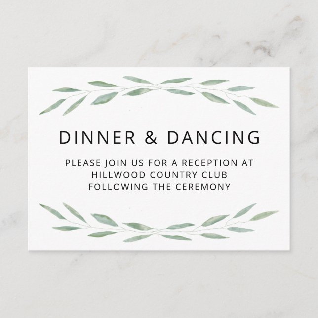 Sage Greenery Wedding Reception Card, botanisch Begleitkarte (Vorderseite)
