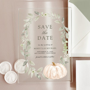 Sage Greenery White Pumpkin Wedding Save the Date Acryleinladungen