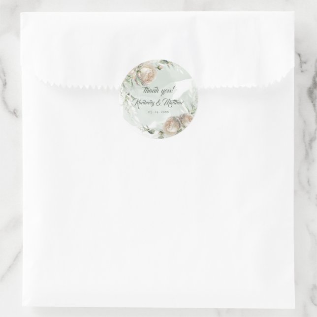 Sage Greenery White Rose Wedding Runder Aufkleber (Tasche)