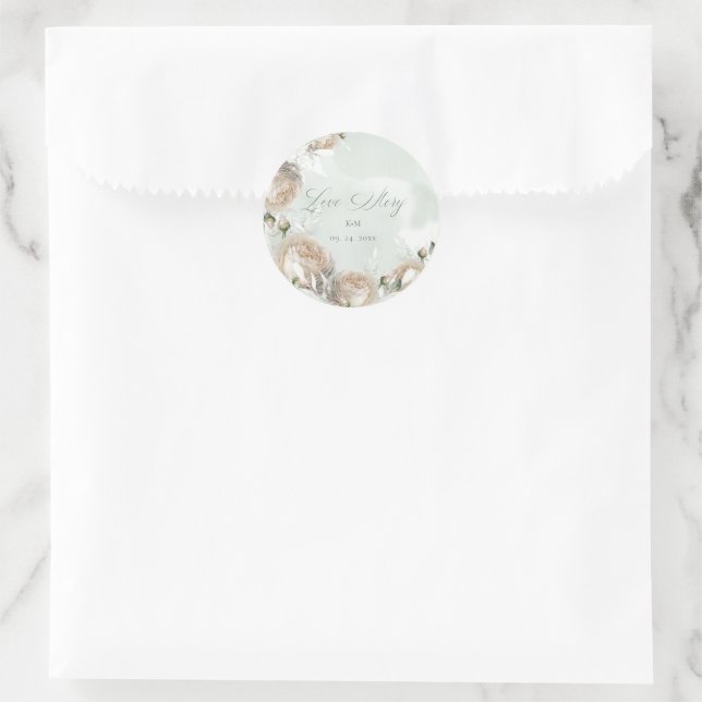 Sage Greenery White Rose Wedding Runder Aufkleber (Tasche)