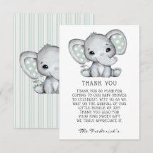 Sage Grey Elephant Baby Dusche Danke Karte