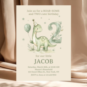 Sage Grün Aquarell Dino 2. Geburtstag Einladung