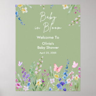 Sage-Grün Baby in Bloom Babyparty Willkommen Poster
