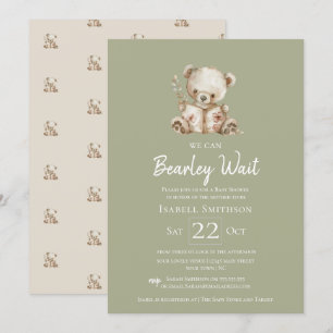Sage-Grün-Bearly-Wait-Storybook-Bär-Baby-Party Einladung