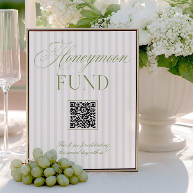 Sage Grün & Beige Hochzeitsgeschenk QR-Code Schild (Sage Green & Beige Honeymoon Fund QR Code Sign)